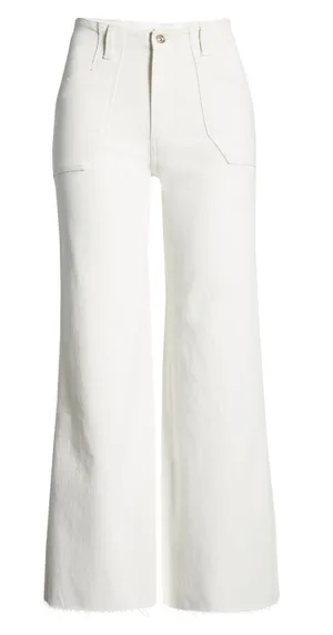 Paige Anessa Raw Hem High Waist Crop Wide Leg Utility Jeans thumbnail 1