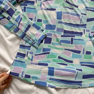 IBKUL Womens Blue Green Geometric Quarter Zip Sun Shirt Top Medium Gorpcore thumbnail 2