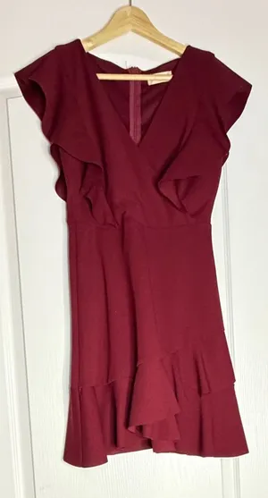 Altar'd State Burgundy Ruffle Mini Dress, Small thumbnail 1