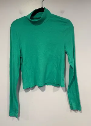 Green ribbed American Eagle mock‎ neck crop long sleeve worn once thumbnail 1