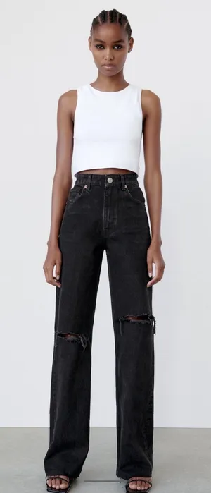 Zara ripped wide leg jeans thumbnail 1