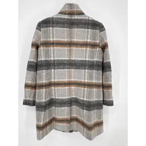 LOFT Womens Large Plaid Wool Blend Coat Stand Collar Full Zip Jacket Gray Brown thumbnail 4