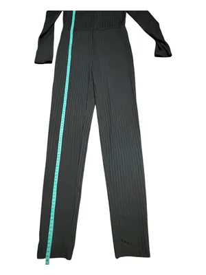 SHEIN Black Ribbed Long Sleeve V-Neck Jumpsuit thumbnail 2