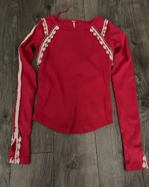 Free People Red Long Sleeve Top with white accents thumbnail 1