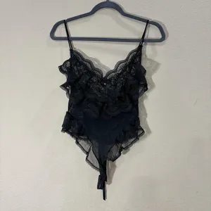 Midnight Hour Lace Lingerie Bodysuit Sz M Womens Sexy Vacation Honeymoon Goth thumbnail 1