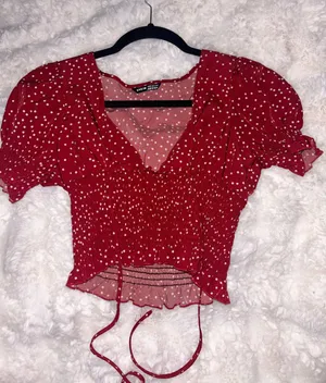 NWOT Red Polka Dot Top Puff Sleeve thumbnail 1