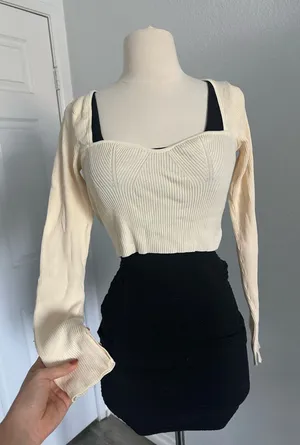 Zara Cream Ribbed Women Top thumbnail 1