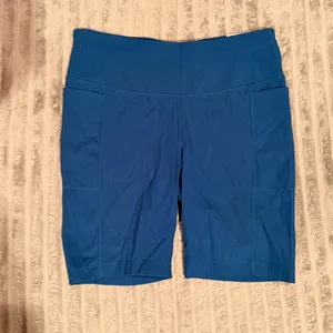 Mondetta Performance Luxury Blue Ribbed High Rise Biker Shorts Pockets Large NWT thumbnail 2