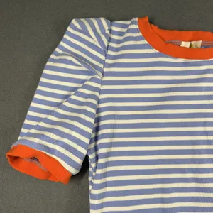 Anthropologie Maeve Shirt Womens Medium Blue Striped Ringer Puff Sleeve Tee Top thumbnail 2
