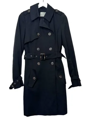 ASOS Black Double-Breasted Belted Trench Coat Size 4 (US) thumbnail 1