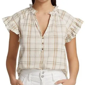 Veronica Beard Jeans Milly Plaid Ruffle Sleeve Blouse thumbnail 1