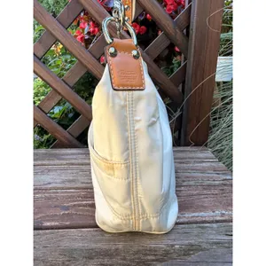 Coach Hampton Hobo Nylon Cream Tan Leather Shoulder Bag F11668 thumbnail 3