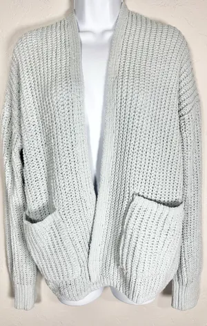 American Eagle Outfitters Open-Front Chunky Knit Cardigan Light Blue Size Small thumbnail 1