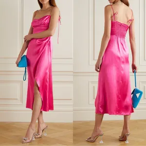 NEW NWT Reformation Marguerite 100% Silk Midi Dress In Flambe Bright Pink thumbnail 2