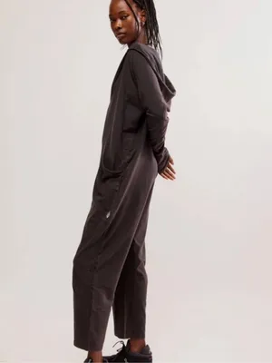 Free People Hot Shot Long-Sleeve Onesie Washed Black Jumpsuit Size XS thumbnail 3