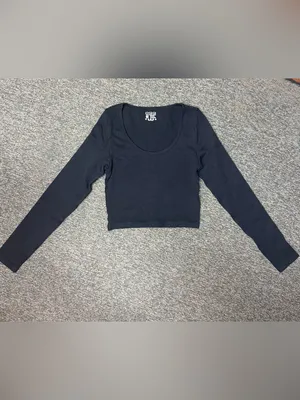 OQQ Black Scoop Neck Long Sleeve Crop Top Stretch Fitted Small NWOT thumbnail 5