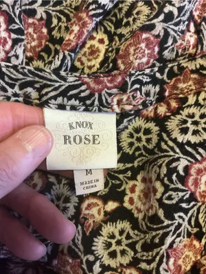 Knox Rose Floral Boho Tunic Dress Medium Black Bell Sleeve Crochet Trim Festival thumbnail 2