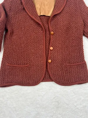 Vintage Gaby Tricot Milano Italy Textured Knit Cardigan Jacket 42 Burgundy thumbnail 3