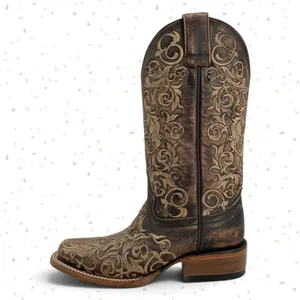 Corral Boots Brown Tan Embroidered Square Toe Western Cowboy Roper Rodeo Size 6 thumbnail 3