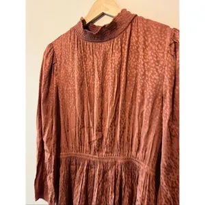 Madewell Mockneck Ruffle Hem Mini Dress Cheetah Jacquard Smocked Brown Copper M thumbnail 4