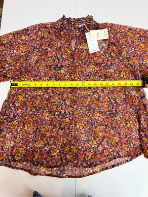 Mango Sheer Floral High-Neck Balloon Sleeve Blouse Size 8 thumbnail 6