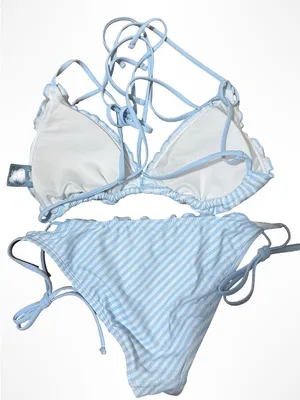 Shade & Shore Light Blue Striped Tie Bikini thumbnail 4