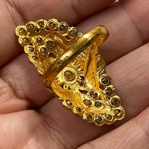 Vintage Ornate Wide Gold Tone Filigree Statement Ring Red Gemstone Adjustable thumbnail 12