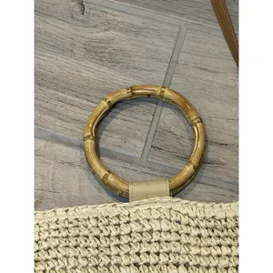 Boho Straw Crossbody Bag Bamboo‎ Handle Fringe Tote Beach Purse Two Tone Chic thumbnail 3