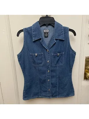 Vintage 1990s David Bitton Blue Denim Sleeveless Button Up Top thumbnail 11