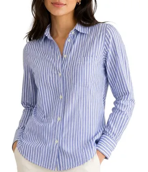 J.Crew Boy Fit Blue White Striped Button Up Shirt Size 00 Cotton Stretch thumbnail 1