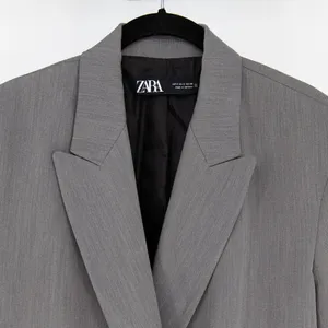 Zara Women's Double Breasted Oversized Lapel Collar Blazer Jacket Gray Small thumbnail 2