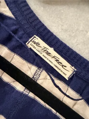 NWOT Free People We The Free Size XL Blue Cream Striped Thermal Knit V Neck Top thumbnail 7