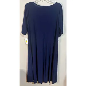 MSK Dress Women 2X Navy Blue NEW O-Ring Hardware Short Sleeve‎ Knee Length thumbnail 5