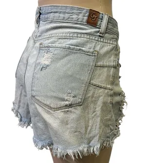 Gogo Jeans High Rise Light Wash Distressed Ripped Blue Jean Shorts 33 Juniors 17 thumbnail 2