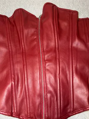 Red Faux Leather Zip-Front Corset Top thumbnail 2