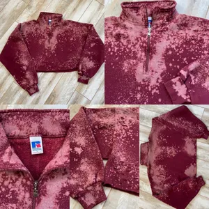 Distressed Bleached Russell Athletic Cropped 1/4 Zip Mock Neck Size L thumbnail 4