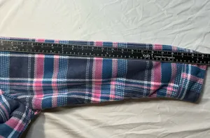 Modern Pink Blue Plaid Sherpa Lined Button Down Flannel Shirt Jacket thumbnail 16