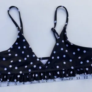Black and White Polka Dot‎ Bikini Top with ruffle trim size small thumbnail 1