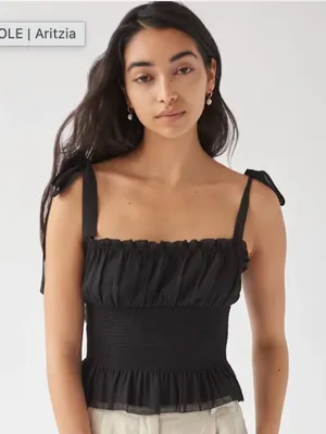 Aritzia Wilfred Black Smocked Tie-Shoulder Ruffle Tank thumbnail 10