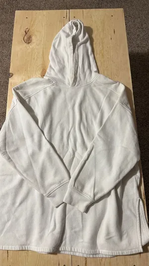 Primark Womens White Oversized‎ Fleece Hoodie Sweatshirt Side Slits Size L thumbnail 1