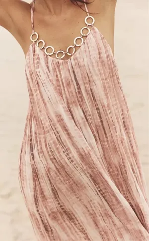 Zara maxi flowy pink summer bohemian dress with grommets thumbnail 6