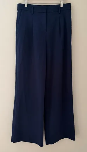 Ann Taylor Wide Leg Pleated Trouser Pants Navy Blue High Waist Women Size 8 thumbnail 1