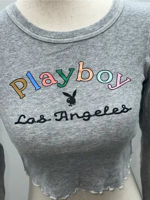 Playboy Pacsun Cropped Long Sleeve Tee Size XS Lettuce Hem thumbnail 2