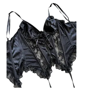 Vtg Corset Sz Large Whimsigoth Witchy Fairy Grunge Lace Satin Coquette Boning thumbnail 4