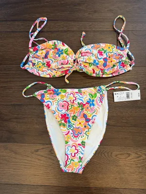 Pacsun Swim Mila Textured Curtain High Cut Bikini Bottom & Top Large - C27-115 thumbnail 2