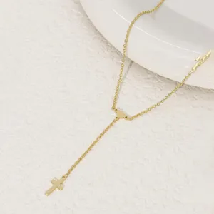 Gold cross lariat necklace with heart accent - women jewelry thumbnail 2