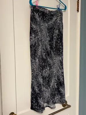 Anthropologie bias satin midi skirt black white paisley floral size 8 bohemian thumbnail 3