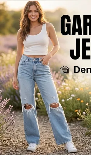 Garage High Waisted Wide Leg Distressed Denim Jeans Light Wash‎ Blue Size 25" thumbnail 1
