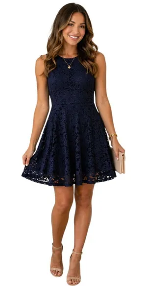 Altar'd State Navy Lace Fit Flare Dress Small Keyhole Back USA Made thumbnail 1