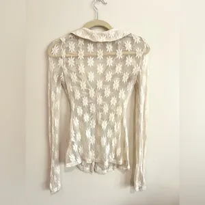 Free People Flower Fields Sheer Mesh Button-Front Shirt Cream Size XS thumbnail 6